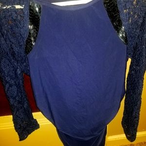 blue embellished sleeve top size xl venus brand